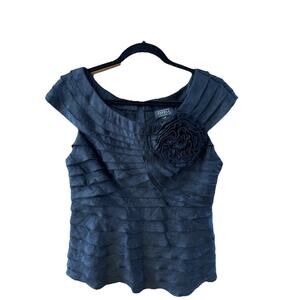 Adrianna Papell Evening Essentials Black Cocktail Layered Top Full Zip Size 12